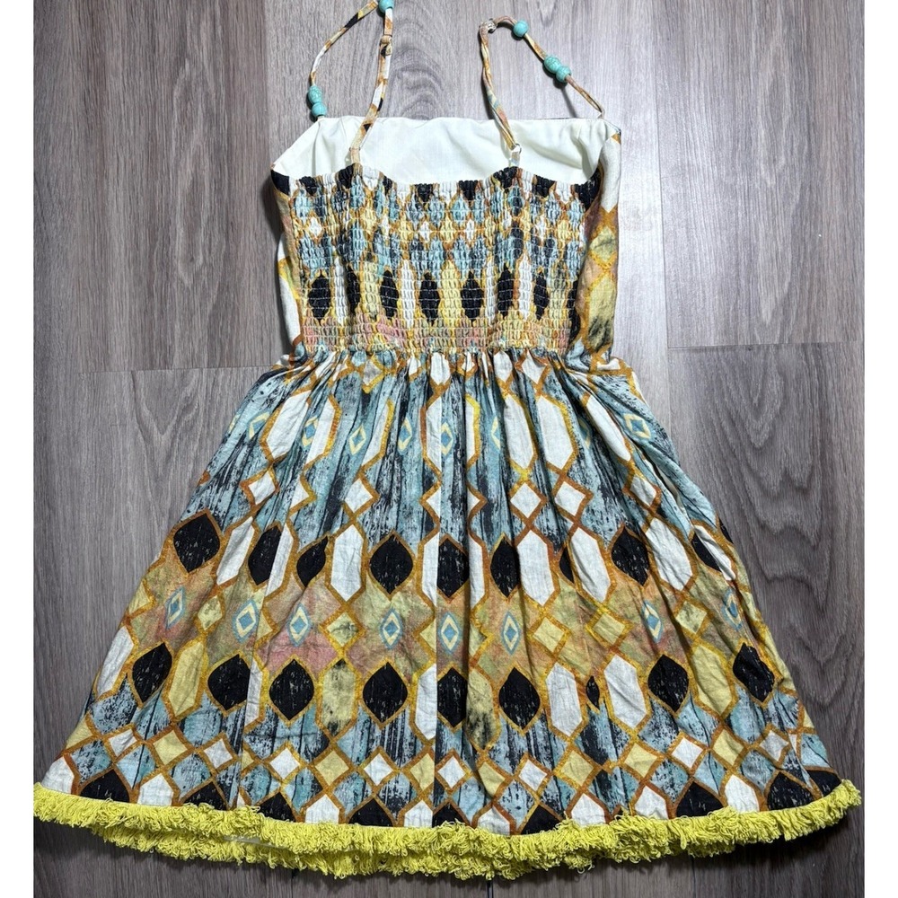 $495 CHRISTIAN LACROIX Linen Printed Mini Alexis Fringe Dress Festival Boho S - Picture 9 of 14